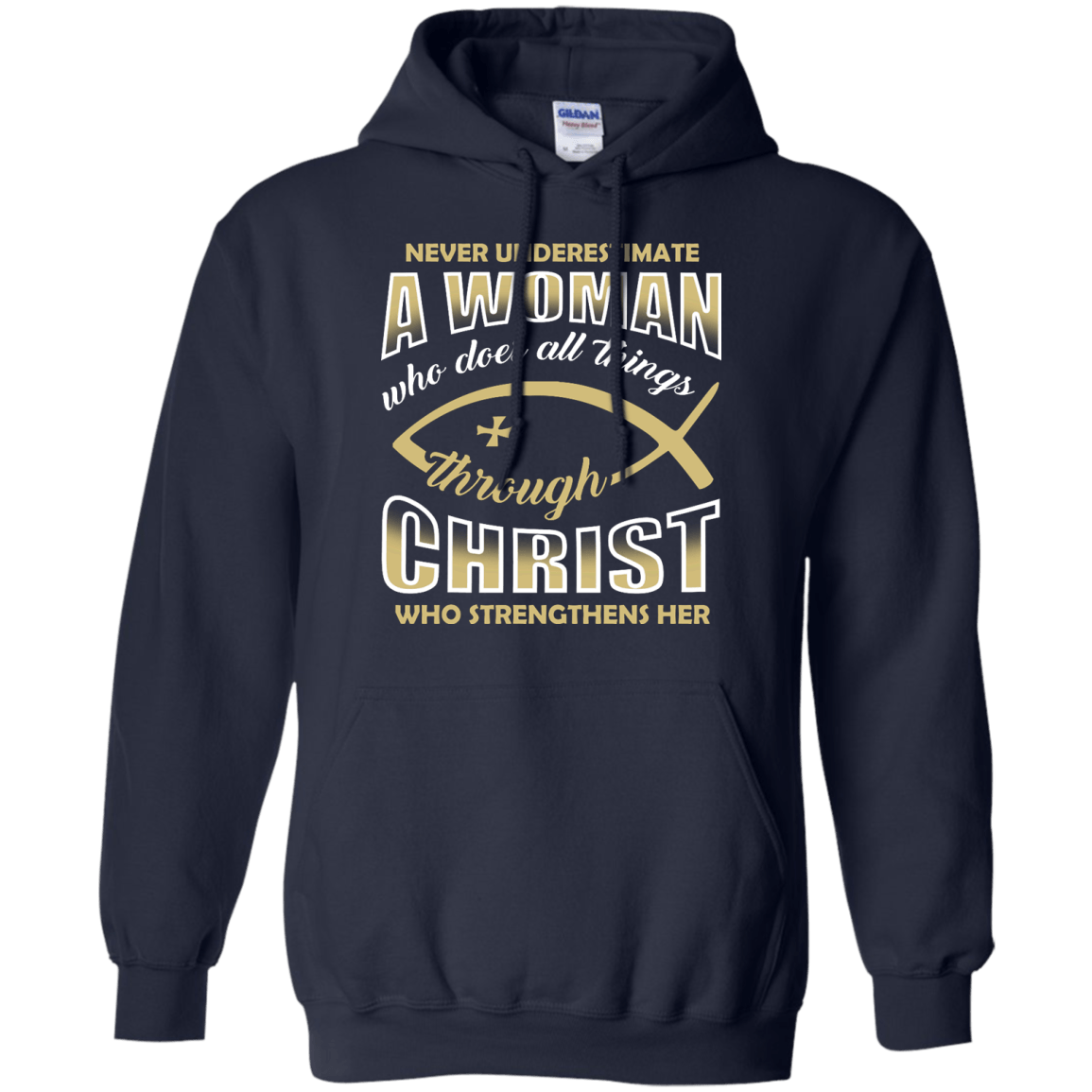 Who Does All Things Through Christ Who Strengthens Her-T-Shirt & Hoodie-Pullover Hoodie-Navy