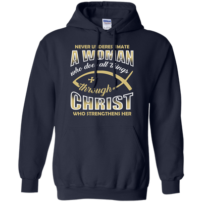 Who Does All Things Through Christ Who Strengthens Her-T-Shirt & Hoodie-Pullover Hoodie-Navy