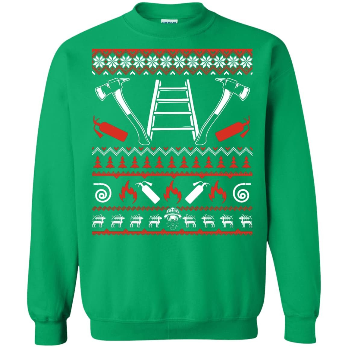 Firefighter Christmas Sweater-T-Shirt & Hoodie-Crewneck Sweatshirt-Irish Green