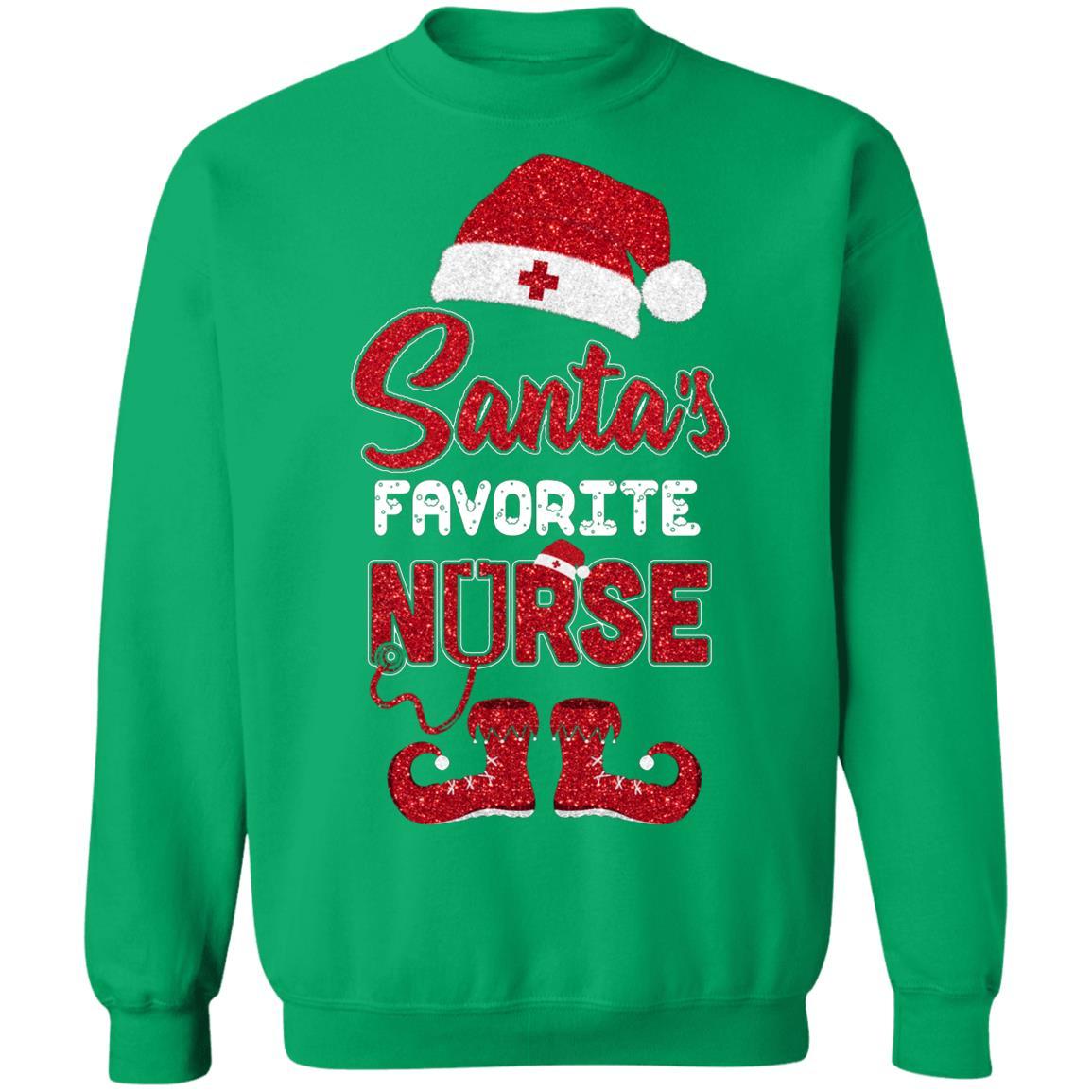 Santa's Favorite Nurse Christmas-T-Shirt & Sweatshirt-Crewneck Sweatshirt-Irish Green