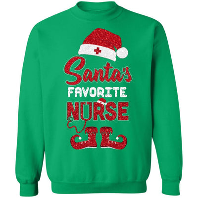 Santa's Favorite Nurse Christmas-T-Shirt & Sweatshirt-Crewneck Sweatshirt-Irish Green