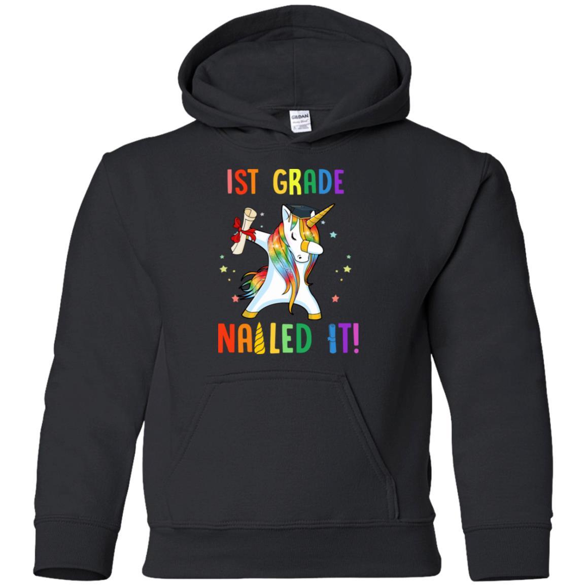 Dabbing 1st Grade Unicorn Nailed It Graduation Class Of 2021 Youth-Youth Shirt-Youth Pullover Hoodie-Black