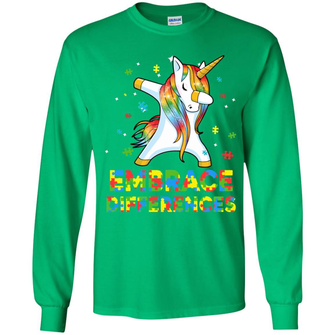 Dabbing Unicorn Autism Awareness Embrace Differences Youth-Youth Shirt-Youth Long Sleeve T-Shirt-Irish Green
