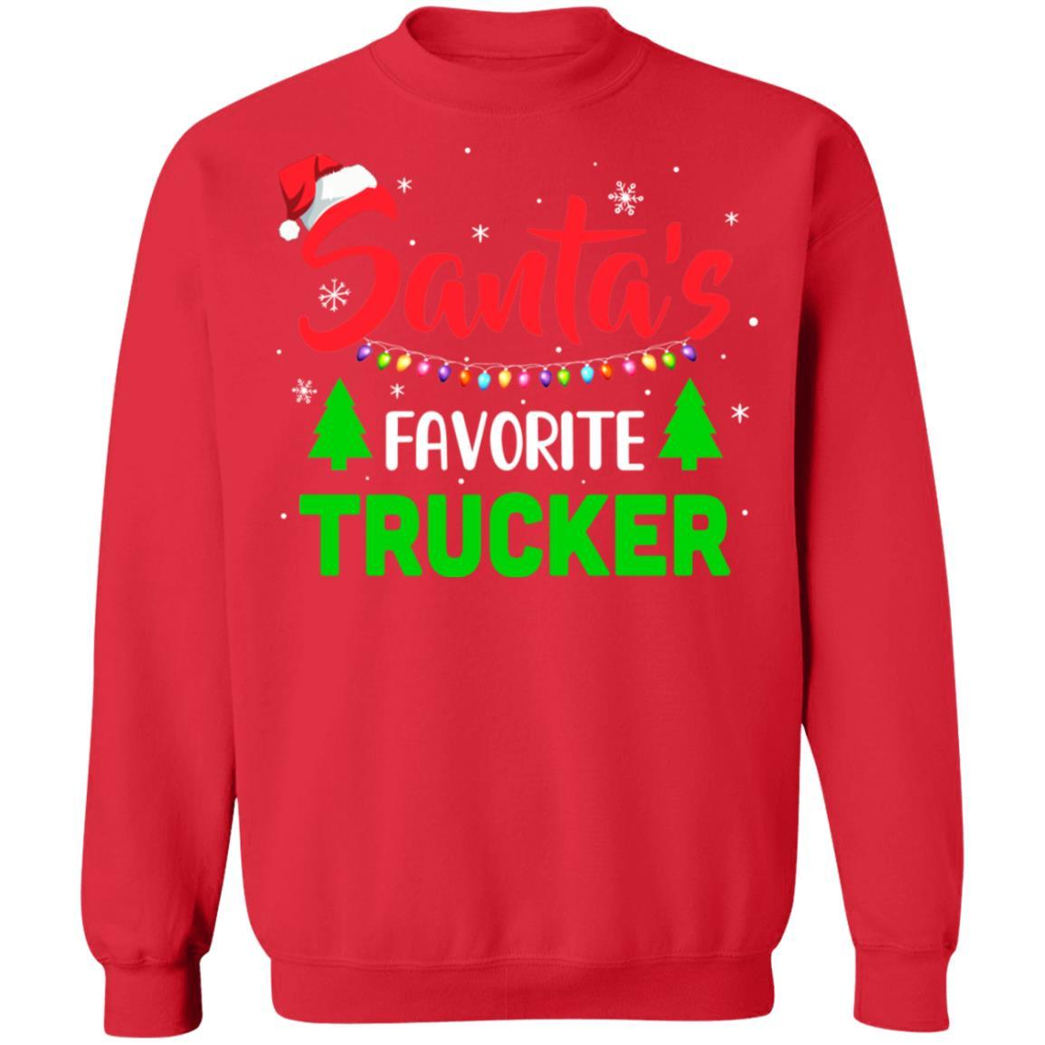 Santa's Favorite Trucker Funny Christmas Xmas Gifts-T-Shirt & Sweatshirt-Crewneck Sweatshirt-Red
