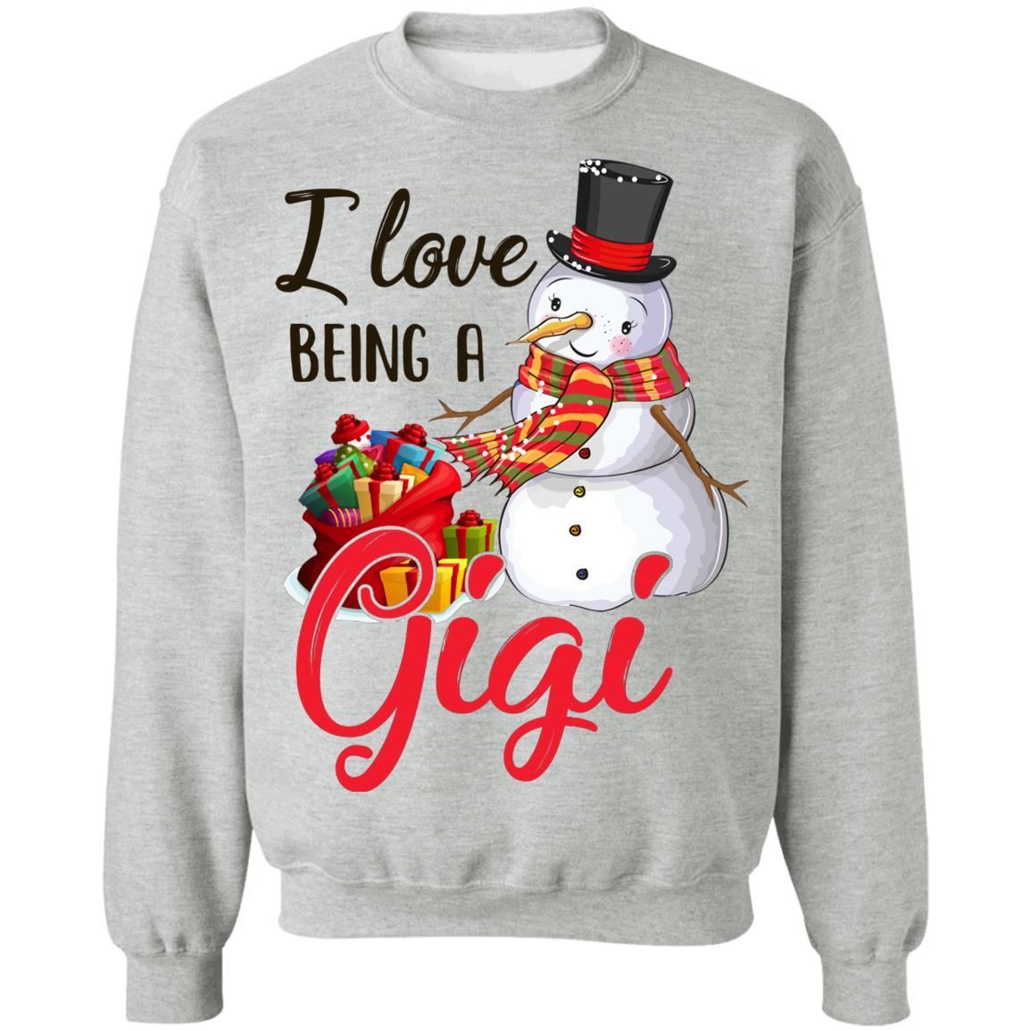 I Love Being A Gigi Snowman Gift For Christmas Day-T-Shirt & Sweatshirt-Crewneck Sweatshirt-Sport Grey