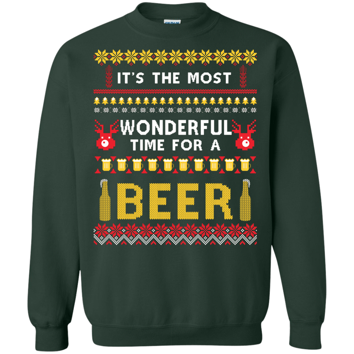 It's The Most Wonderful Time For A Beer Ugly Sweater-T-Shirt & Hoodie-Crewneck Sweatshirt-Forest Green