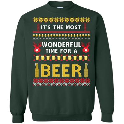 It's The Most Wonderful Time For A Beer Ugly Sweater-T-Shirt & Hoodie-Crewneck Sweatshirt-Forest Green