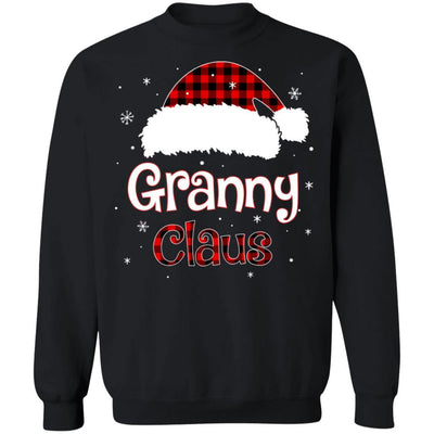 Santa Granny Claus Red Plaid Family Pajamas Christmas Gift-T-Shirt & Sweatshirt-Crewneck Sweatshirt-Black