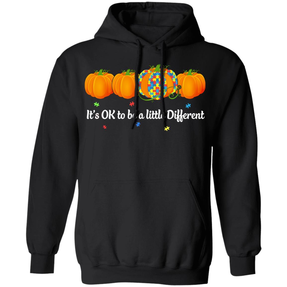Halloween Autism Pumpkin It's OK To Be A Little Different-T-Shirt & Hoodie-Pullover Hoodie-Black