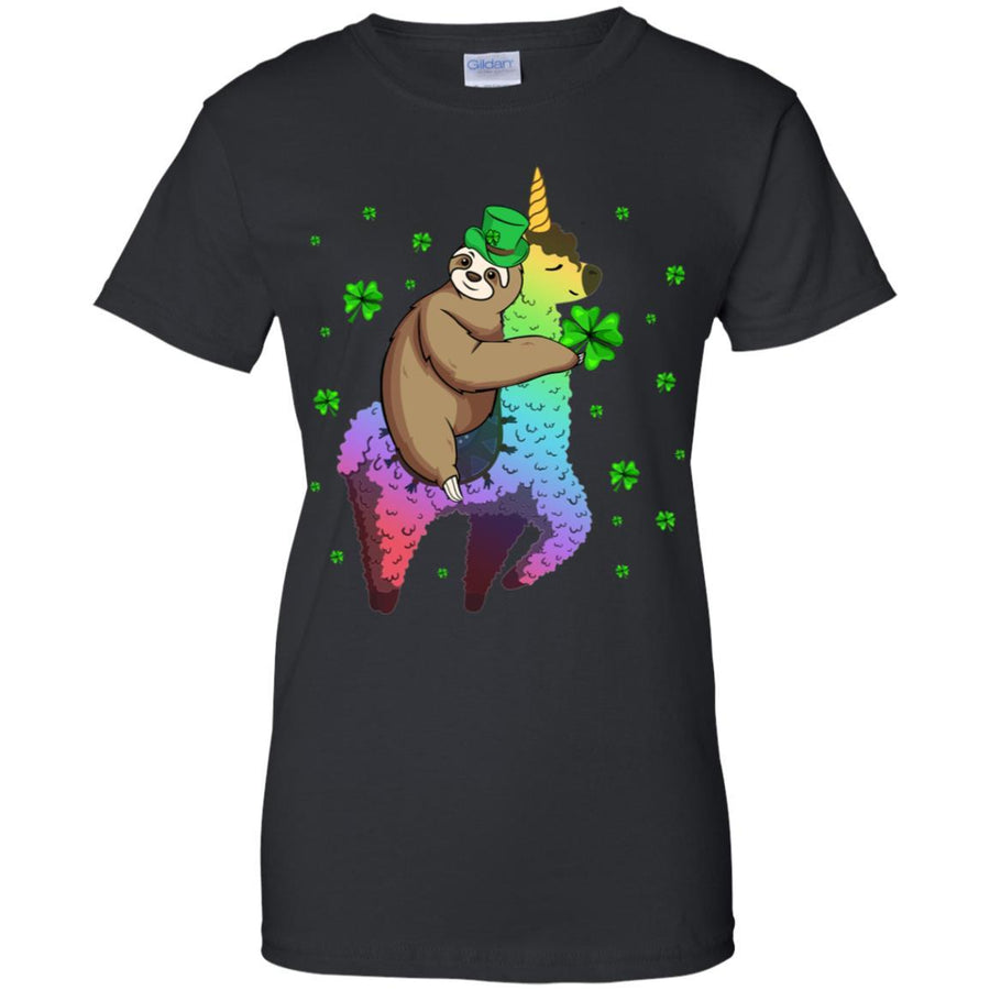Leprechaun Sloth Riding Llama Unicorn St Patricks Day-T-Shirt & Hoodie-Women's T-Shirt-Black