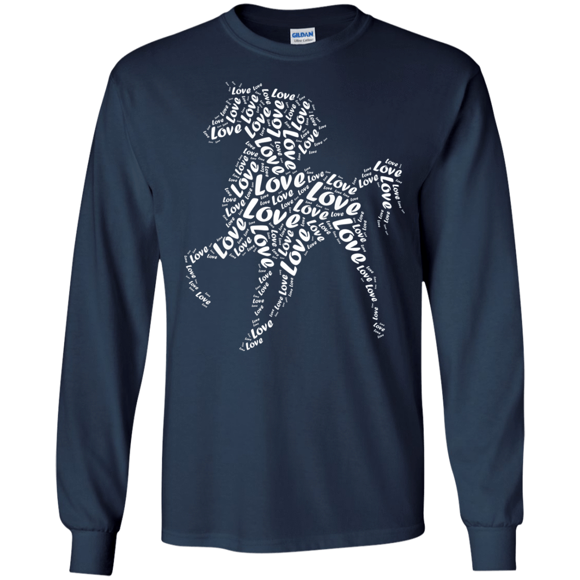 I Love Horse T-Shirt Word Graphic Tee-T-Shirt & Hoodie-Long Sleeve T-Shirt-Navy