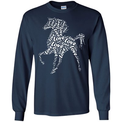 I Love Horse T-Shirt Word Graphic Tee-T-Shirt & Hoodie-Long Sleeve T-Shirt-Navy