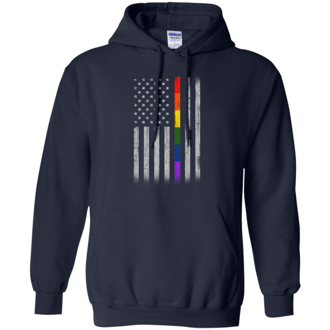 Rainbow Lesbian Gay Pride LGBT America Flag-T-Shirt & Hoodie-Pullover Hoodie-Navy