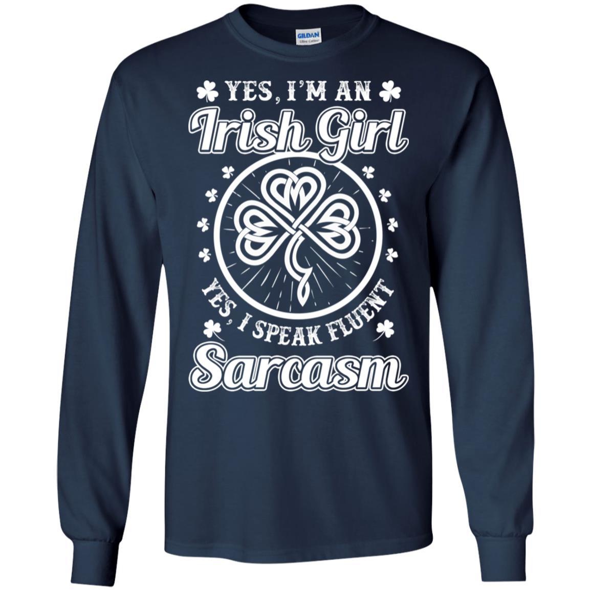 Funny I'm An Irish Girl St Patrick's Day-T-Shirt & Hoodie-Long Sleeve T-Shirt-Navy
