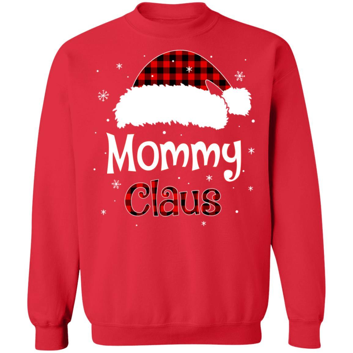 Santa Mommy Claus Red Plaid Family Pajamas Christmas Gift-T-Shirt & Sweatshirt-Crewneck Sweatshirt-Red