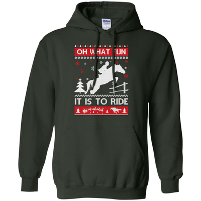 Horse Sweater Christmas Oh What Fun It Is To Ride-T-Shirt & Hoodie-Pullover Hoodie-Forest Green