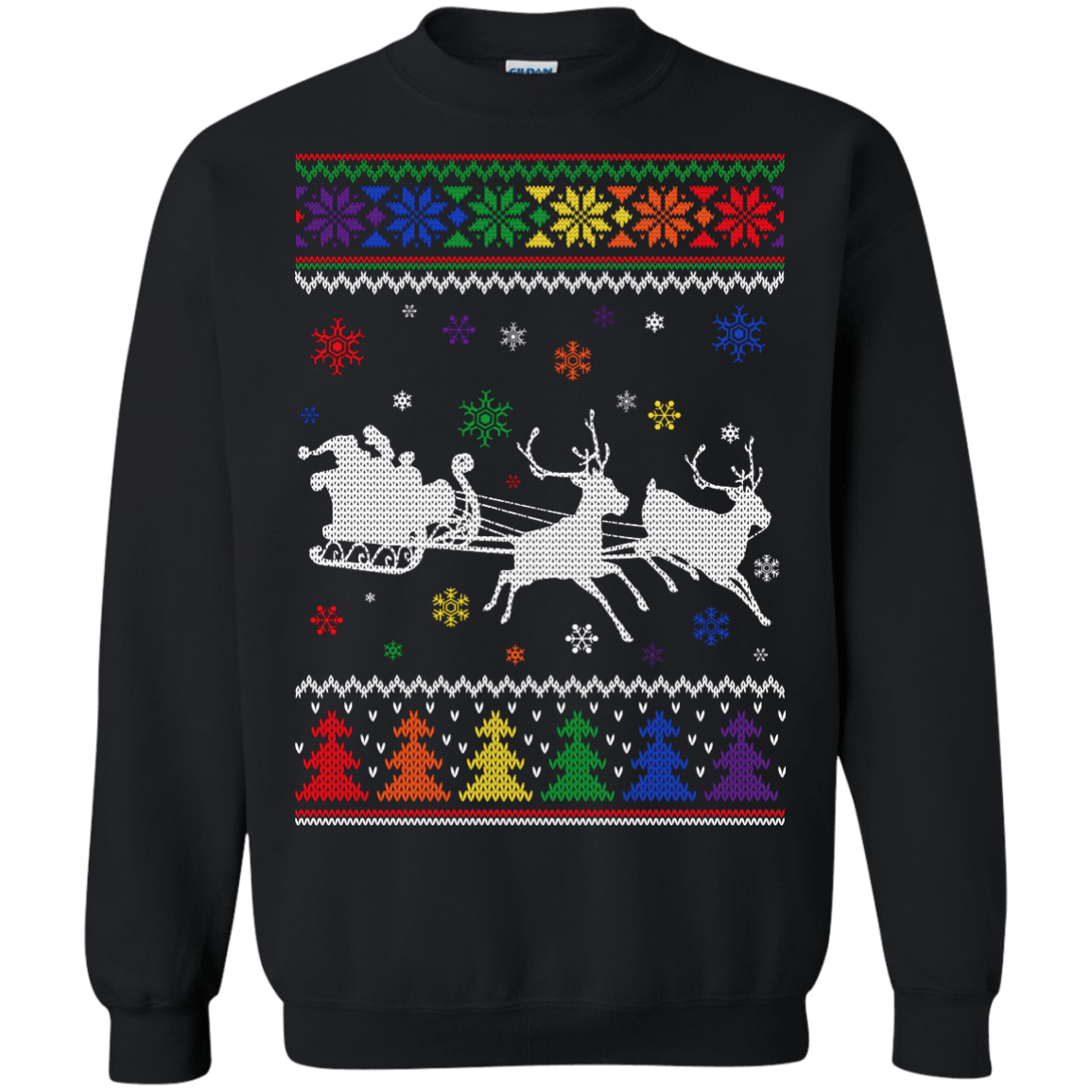 Rainbow Christmas Through The Snow Together-T-Shirt & Hoodie-Crewneck Sweatshirt-Black