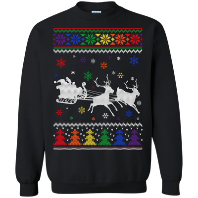 Rainbow Christmas Through The Snow Together-T-Shirt & Hoodie-Crewneck Sweatshirt-Black