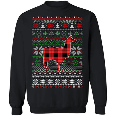 Llama Red Plaid Ugly Christmas Sweater Funny Gifts-T-Shirt & Sweatshirt-Crewneck Sweatshirt-Black