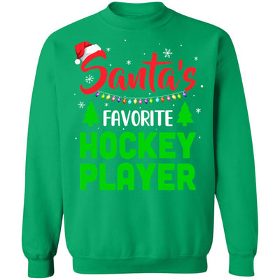 Santa's Favorite Hockey Player Funny Christmas Xmas Gifts-T-Shirt & Sweatshirt-Crewneck Sweatshirt-Irish Green