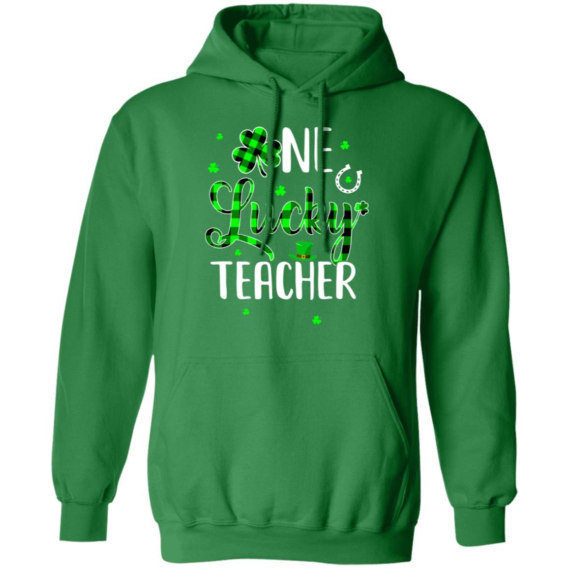Funny St Patricks Day Gift For Prek Kinder One Lucky Teacher-T-Shirt & Hoodie-Pullover Hoodie-Irish Green