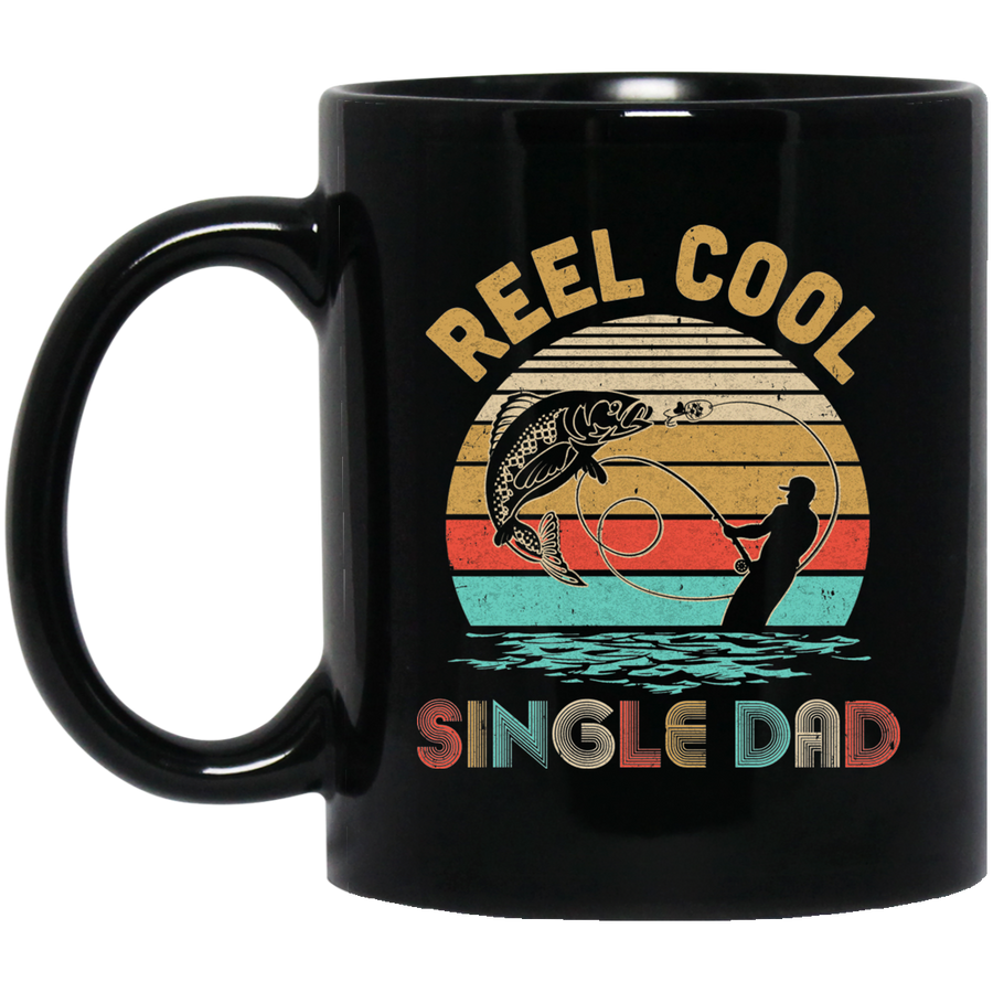 Vintage Reel Cool Single Dad Fish Fishing Father's Day Gift Mug-Coffee Mug-BM11OZ 11 oz. Black Mug-Black
