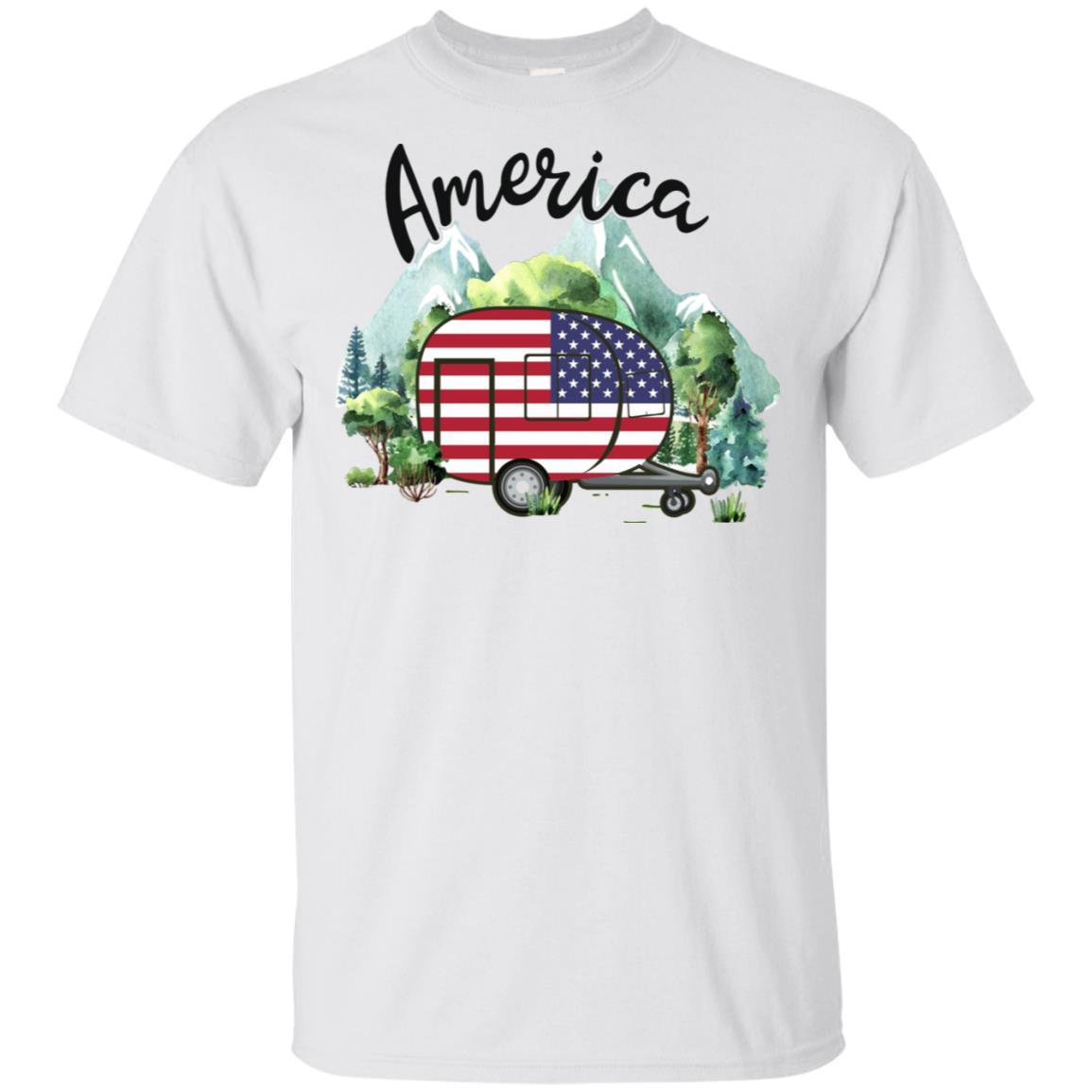 America Camping Camper American Flag Independence Day Gift