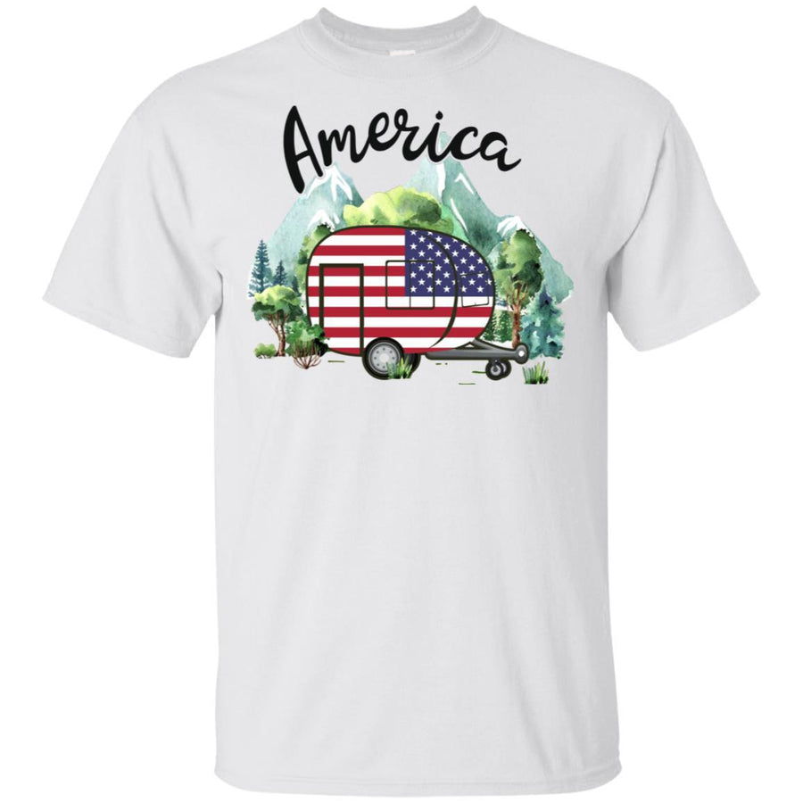 America Camping Camper American Flag Independence Day Gift-T-Shirt & Hoodie-Classic T-Shirt-White