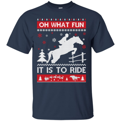 Horse Sweater Christmas Oh What Fun It Is To Ride-T-Shirt & Hoodie-Classic T-Shirt-Navy