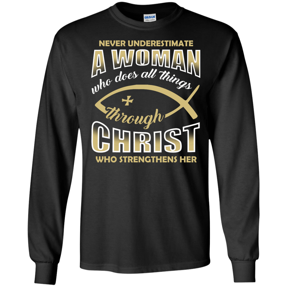 Who Does All Things Through Christ Who Strengthens Her-T-Shirt & Hoodie-Long Sleeve T-Shirt-Black