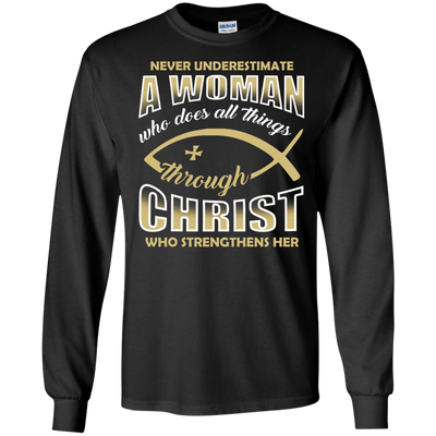 Who Does All Things Through Christ Who Strengthens Her-T-Shirt & Hoodie-Long Sleeve T-Shirt-Black