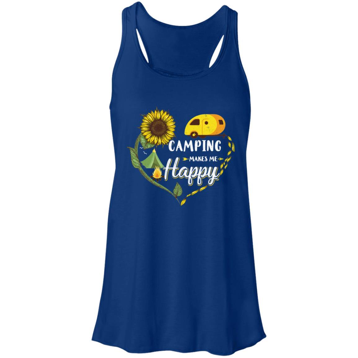 Camping Makes Me Happy Funny Sunflower Camping Lover-T-Shirt & Hoodie-Women's Flowy Racerback Tank-True Royal