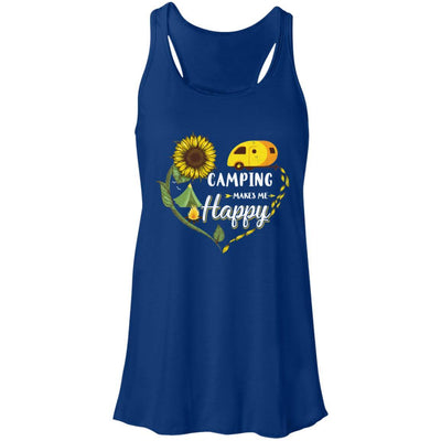 Camping Makes Me Happy Funny Sunflower Camping Lover-T-Shirt & Hoodie-Women's Flowy Racerback Tank-True Royal