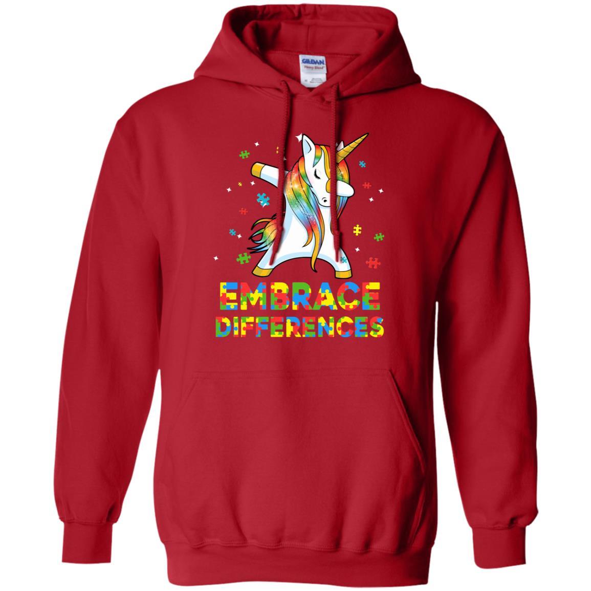 Dabbing Unicorn Autism Awareness Embrace Differences-T-Shirt & Hoodie-Pullover Hoodie-Red