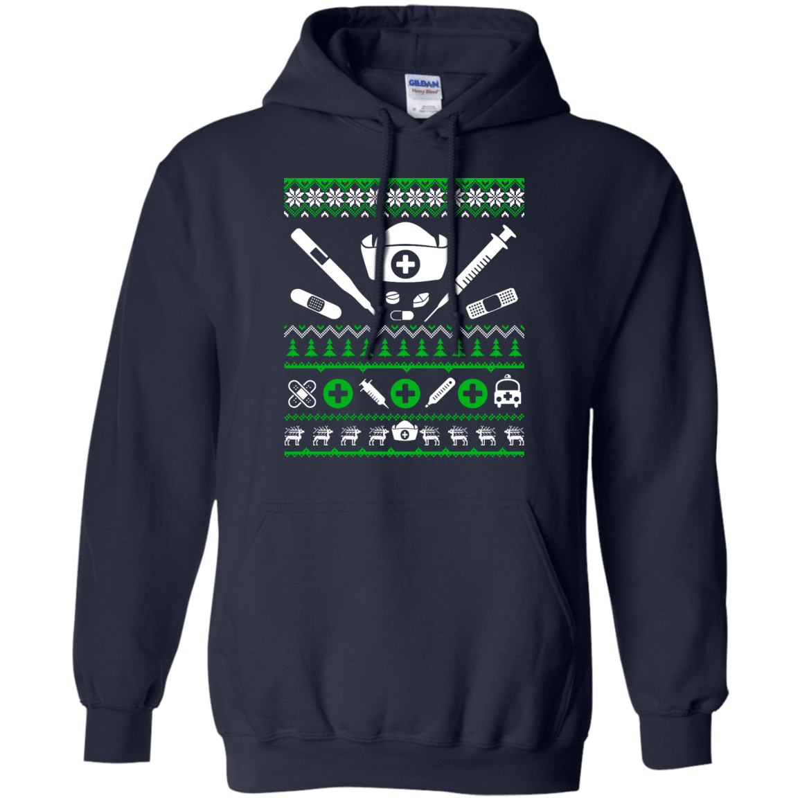 Nurse Christmas Sweater-T-Shirt & Hoodie-Pullover Hoodie-Navy