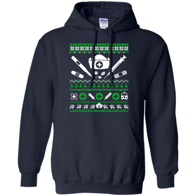 Nurse Christmas Sweater-T-Shirt & Hoodie-Pullover Hoodie-Navy