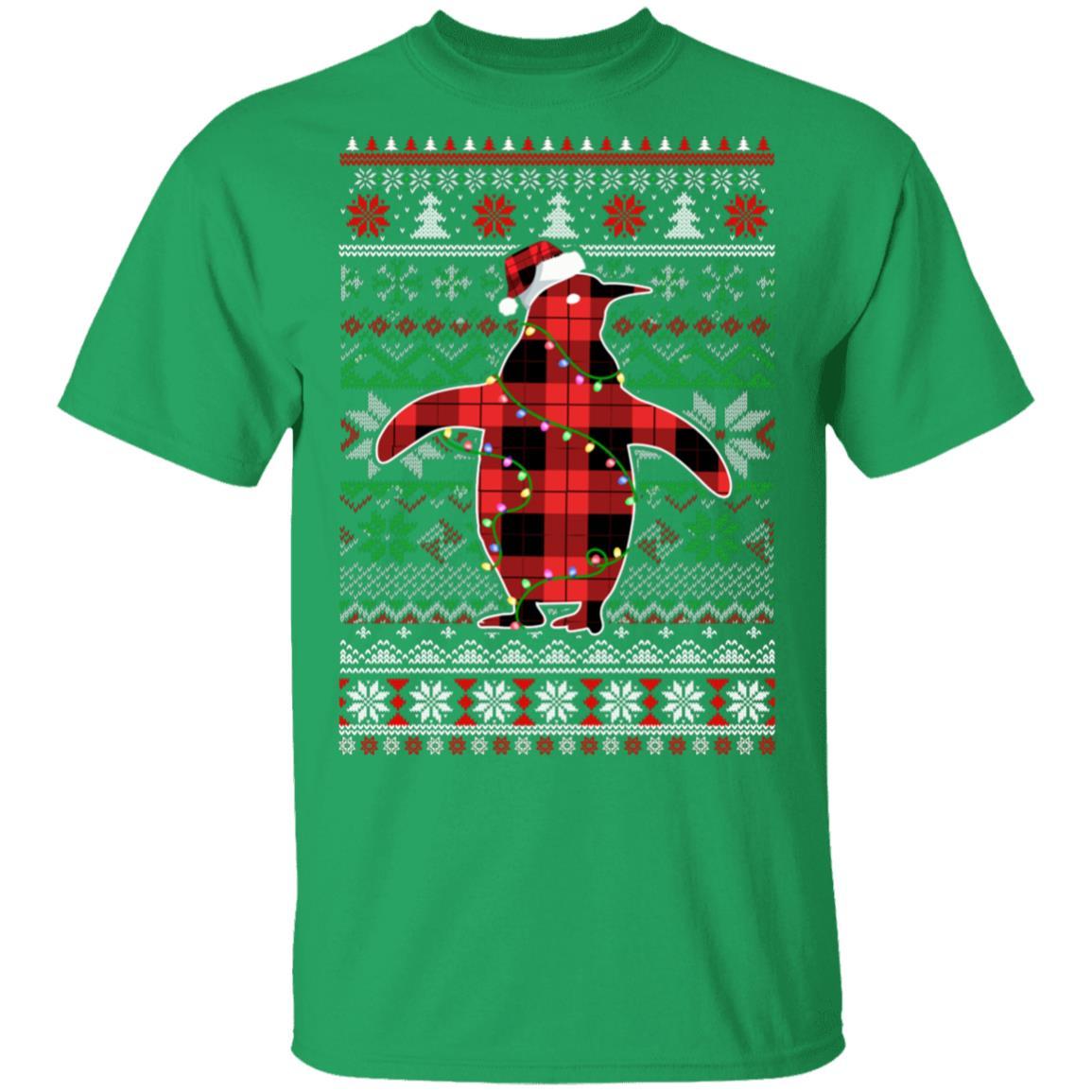 Red Plaid Buffalo Penguin Pajamas Family Christmas Sweater-T-Shirt & Sweatshirt-Classic T-Shirt-Irish Green