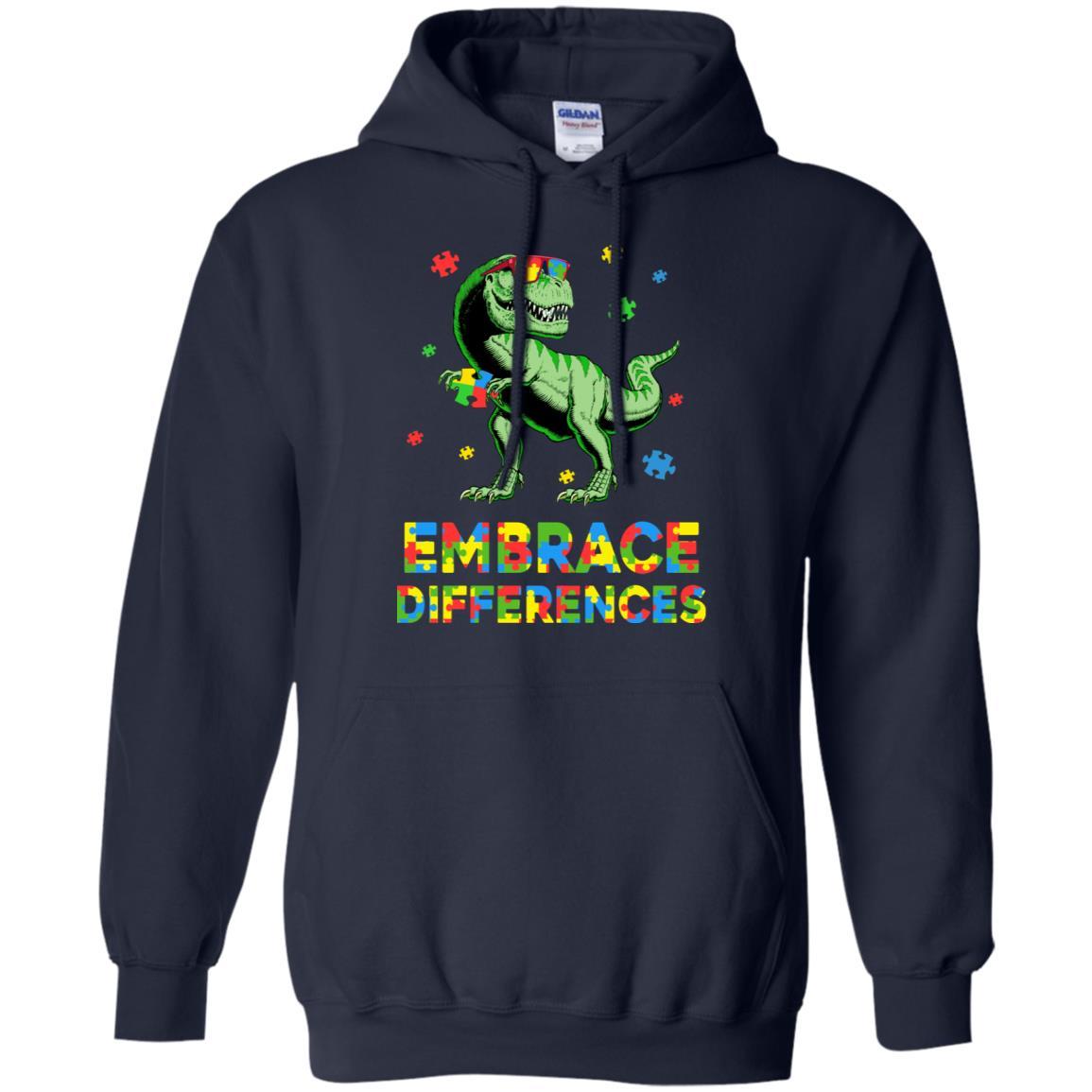Dinosaur Puzzle Autism Awareness Embrace Differences-T-Shirt & Hoodie-Pullover Hoodie-Navy