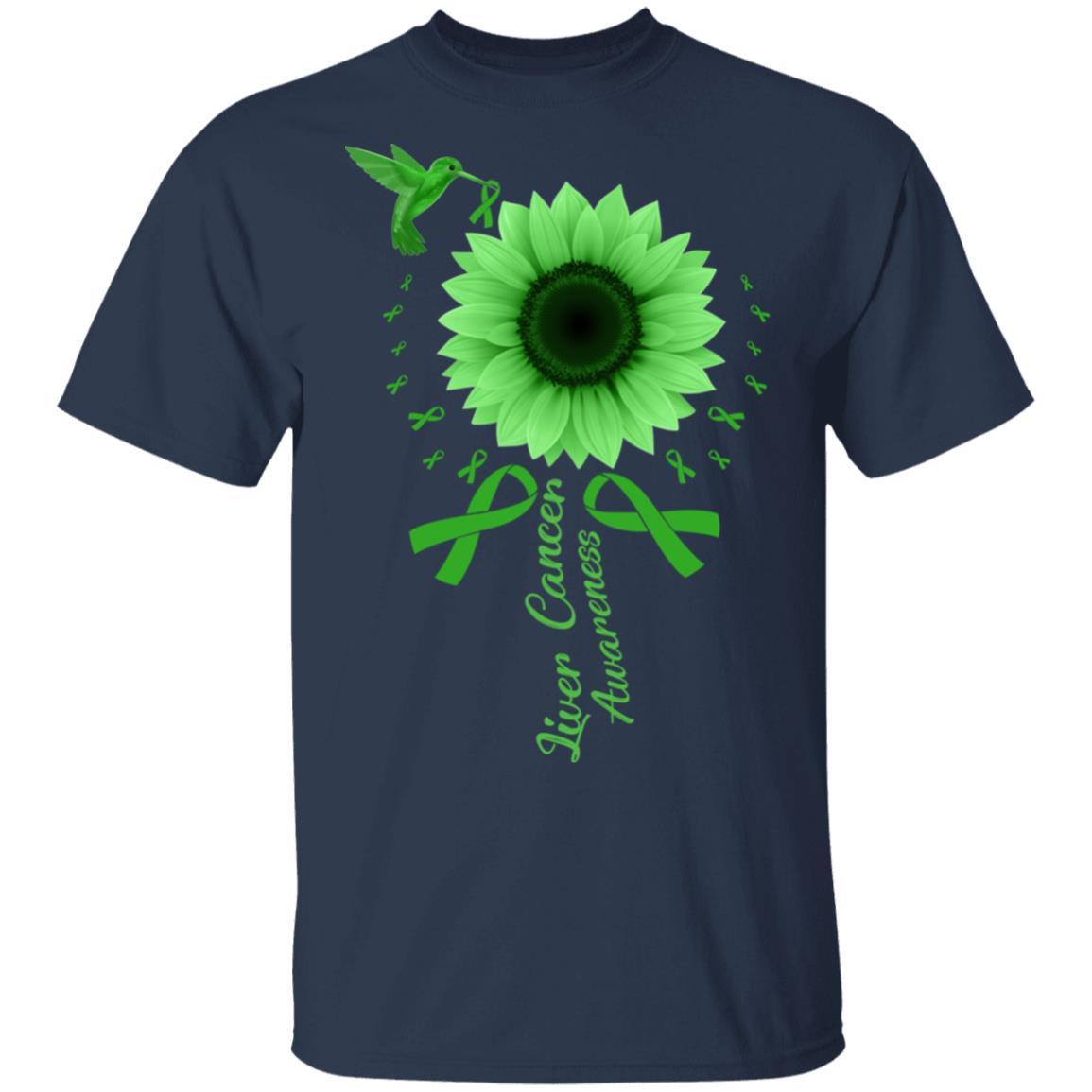 Hummingbird Sunflower Green Liver Cancer Awareness-T-Shirt & Hoodie-Classic T-Shirt-Navy