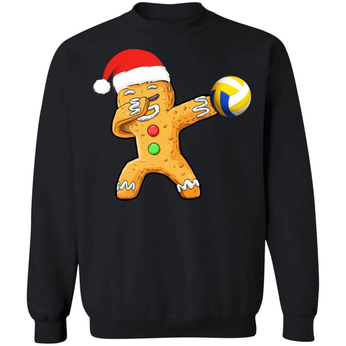 Dabbing Gingerbread Santa Volleyball Christmas Pajama Gifts-T-Shirt & Sweatshirt-Crewneck Sweatshirt-Black