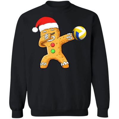 Dabbing Gingerbread Santa Volleyball Christmas Pajama Gifts-T-Shirt & Sweatshirt-Crewneck Sweatshirt-Black