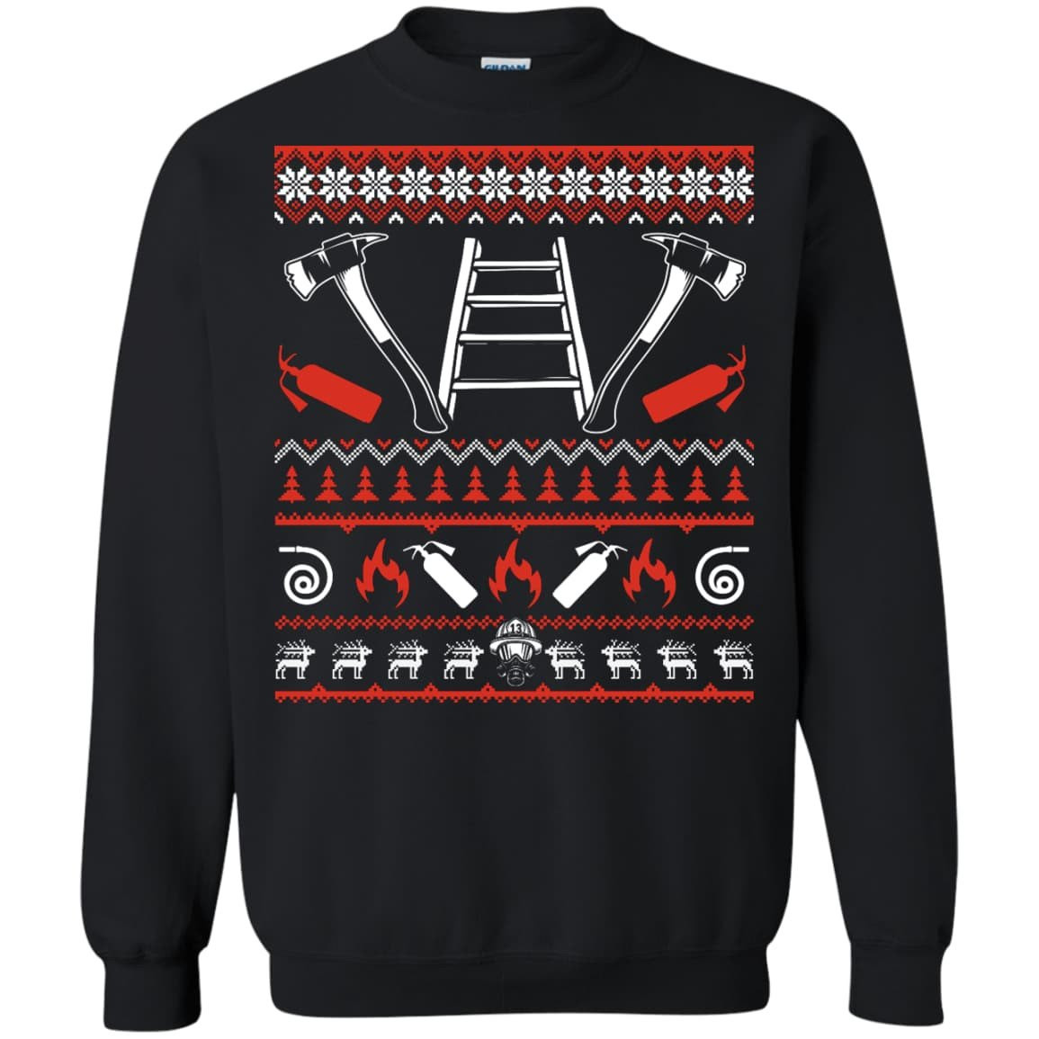 Firefighter Christmas Sweater-T-Shirt & Hoodie-Crewneck Sweatshirt-Black