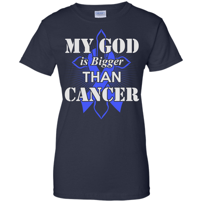My God Is Bigger Than Cancer Blue Awareness Ribbon-T-Shirt & Hoodie-Women's T-Shirt-Navy