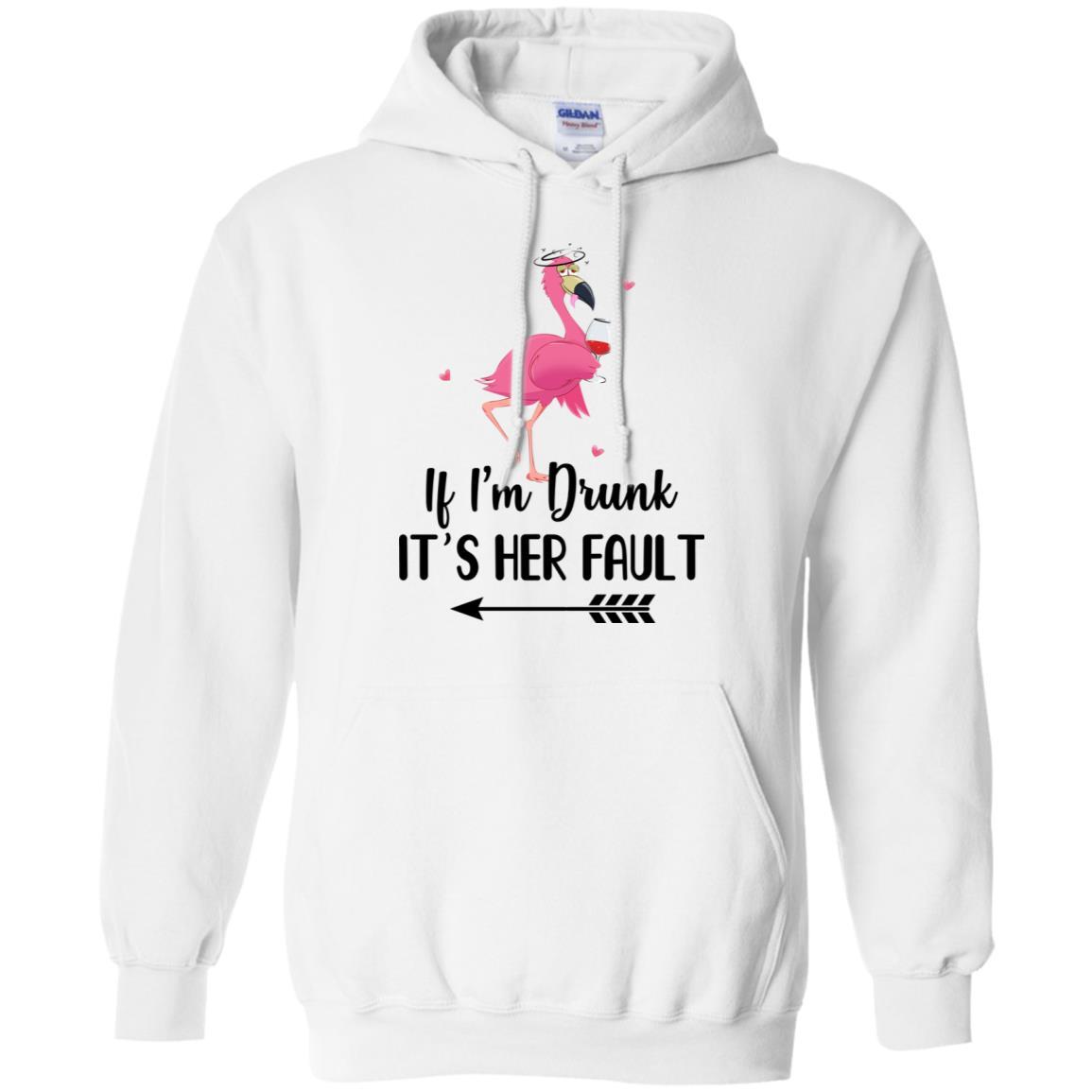 If I'm Drunk It's Her Fault Flamingo Drink Wine Lover Left Arrow-T-Shirt & Tank Top-Pullover Hoodie-White