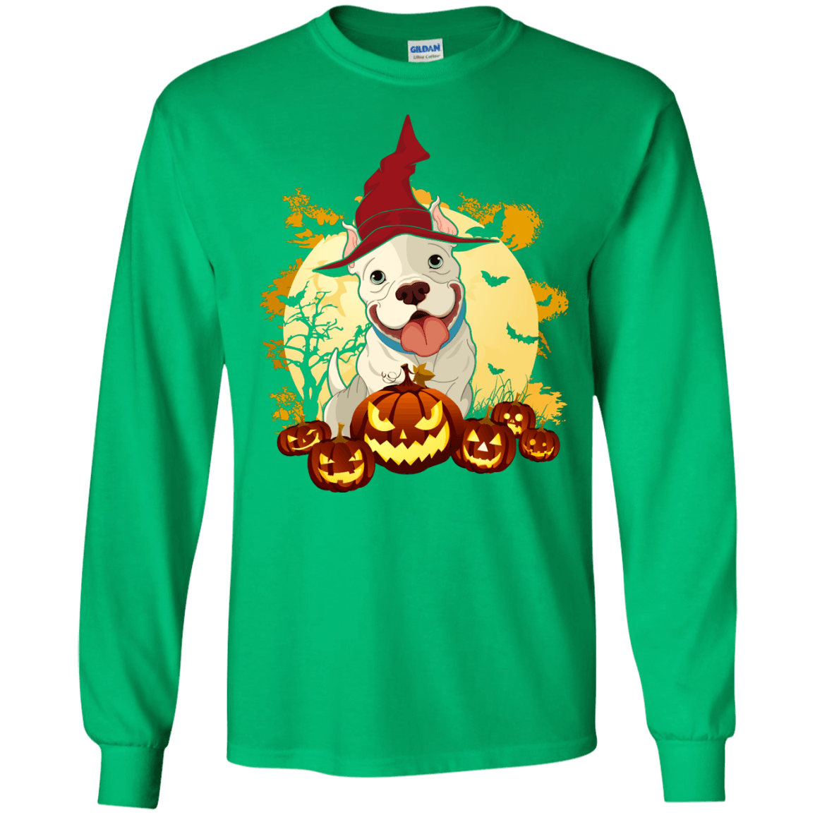 Pitbull Halloween Pumpkin-T-Shirt & Hoodie-Long Sleeve T-Shirt-Irish Green