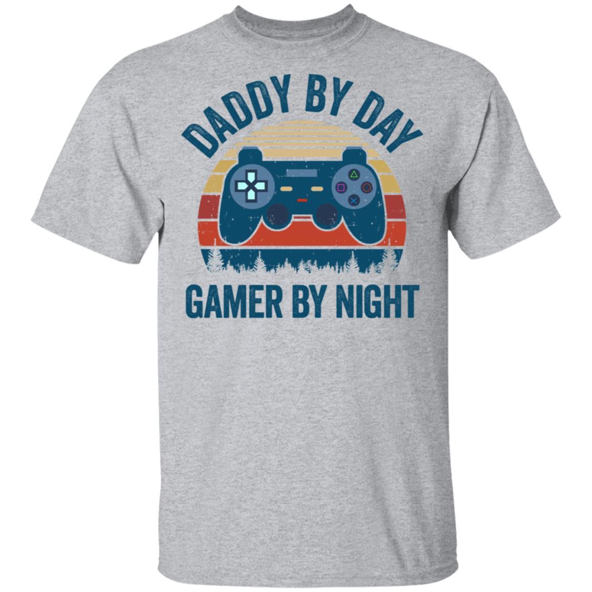 Daddy By Day Gamer By Night Funny Video Game-T-Shirt & Hoodie-Classic T-Shirt-Sport Grey