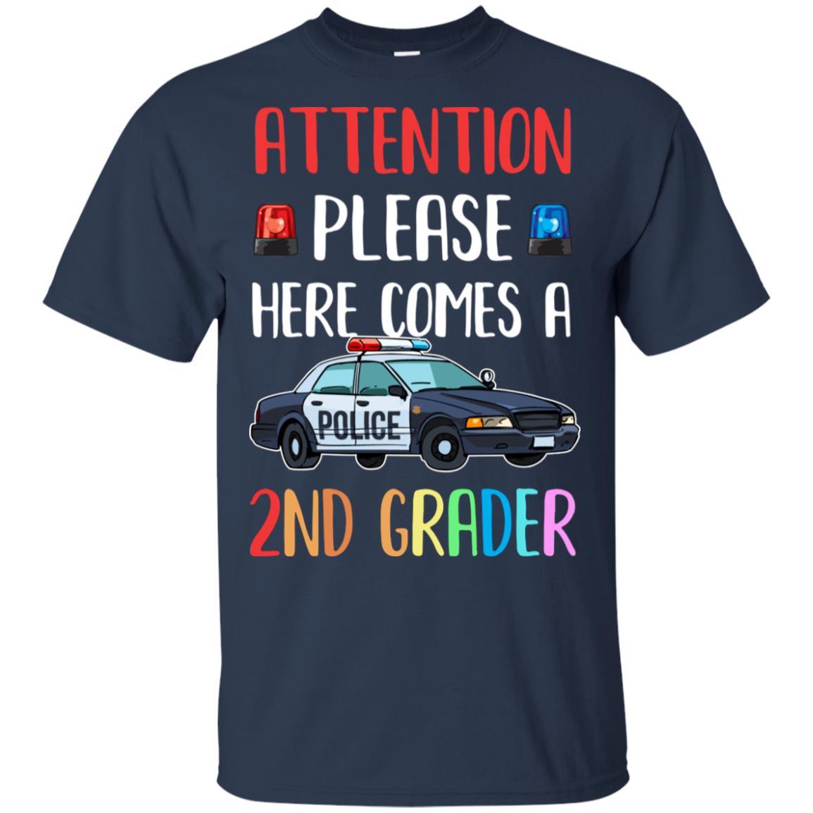Kids First Day Of School 2021 2nd Grade Police Attention Please Youth-T-Shirt & Hoodie-Youth T-Shirt-Navy