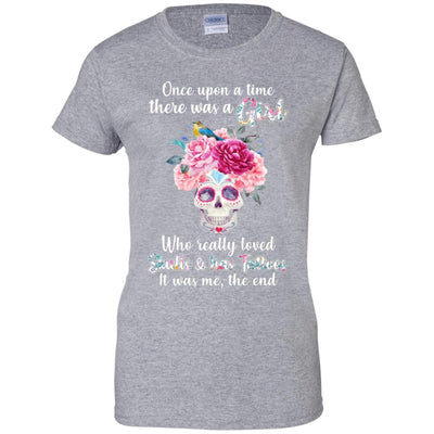 Once Upon A Time There Was A Girl Loved Skulls Tattoos-T-Shirt & Tank Top-Women's T-Shirt-Sport Grey