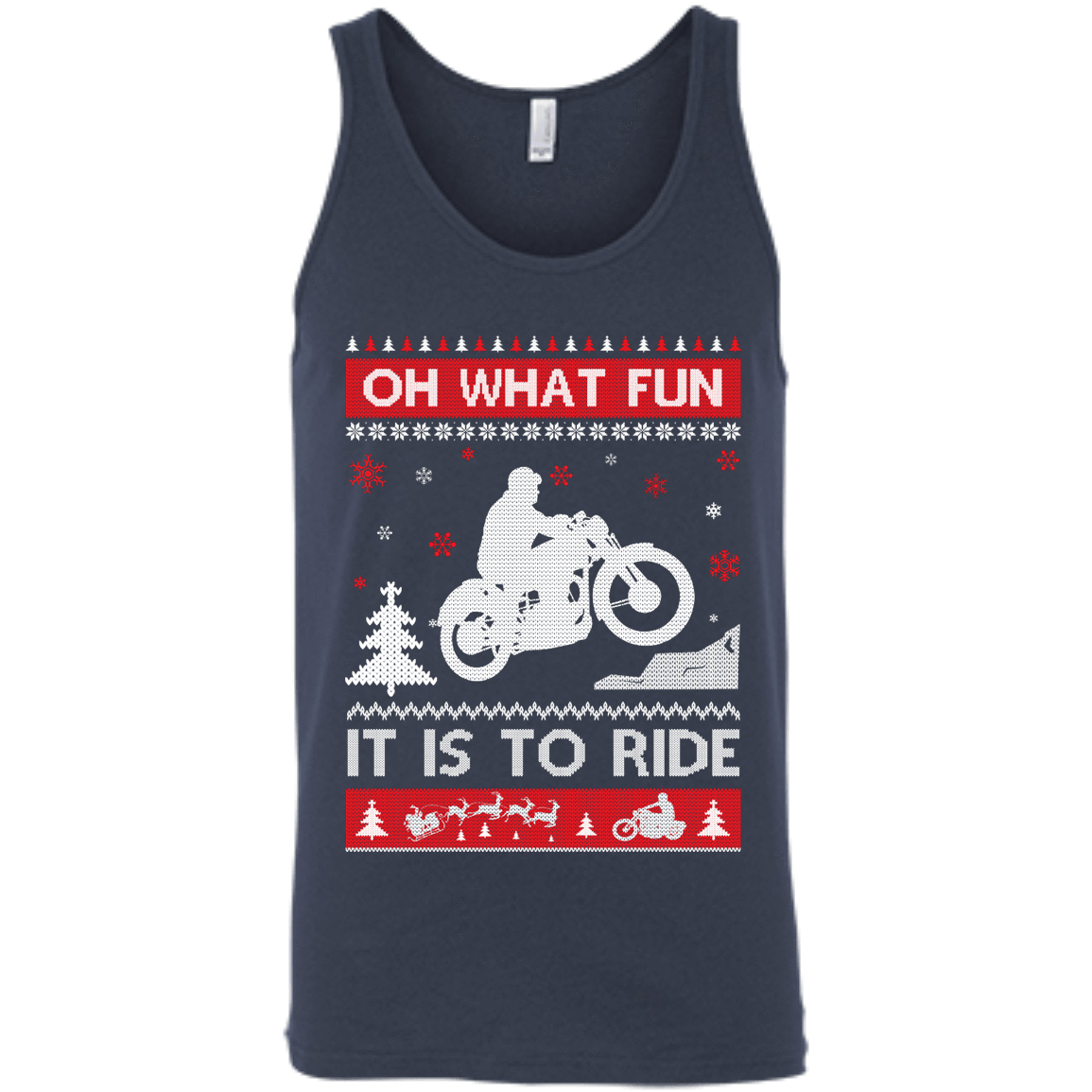 Motorcycle Sweater Christmas Oh What Fun It Is To Ride-T-Shirt & Hoodie-Unisex Tank-Navy