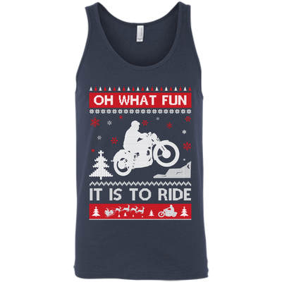 Motorcycle Sweater Christmas Oh What Fun It Is To Ride-T-Shirt & Hoodie-Unisex Tank-Navy